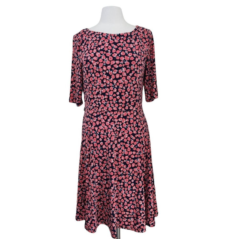 Charter Club Fit & Flare Navy Pink Floral Midi Dress Size M‎